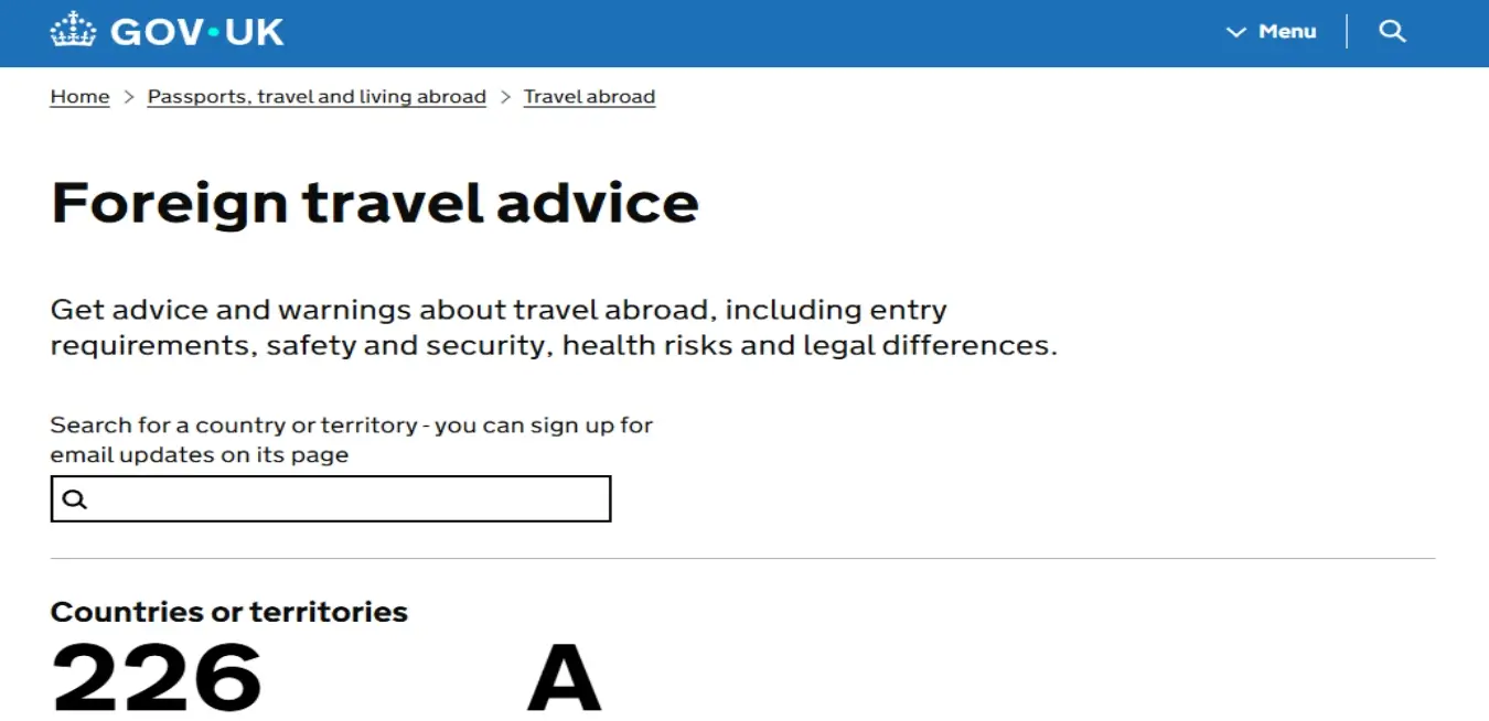 GOV.UK FOREIGN TRAVEL preview